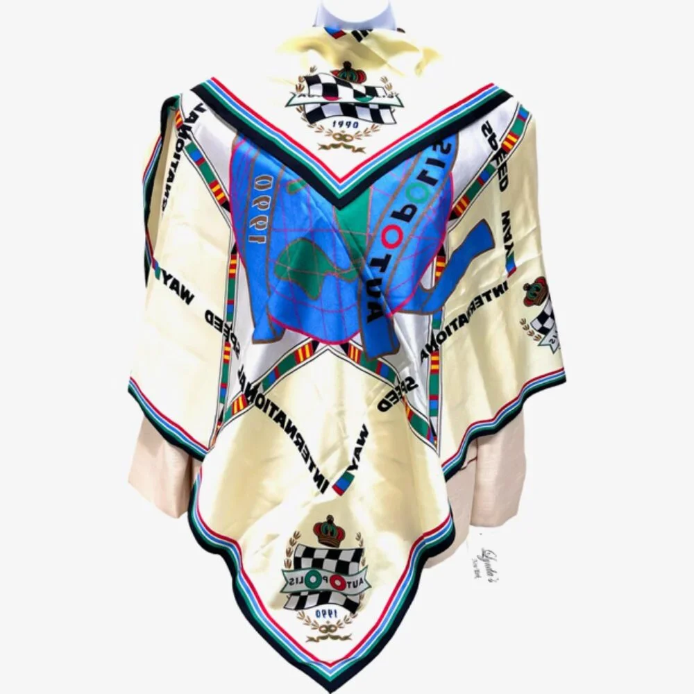 Unused-Vgt 1990 Auto Polis International Speed Way Scarf, 100% silk 35x35